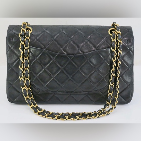 SOLD Auth CHANEL Double Flap Black Quilted Leather Gold Chain Shoulder Bag - Picture 4 of 13